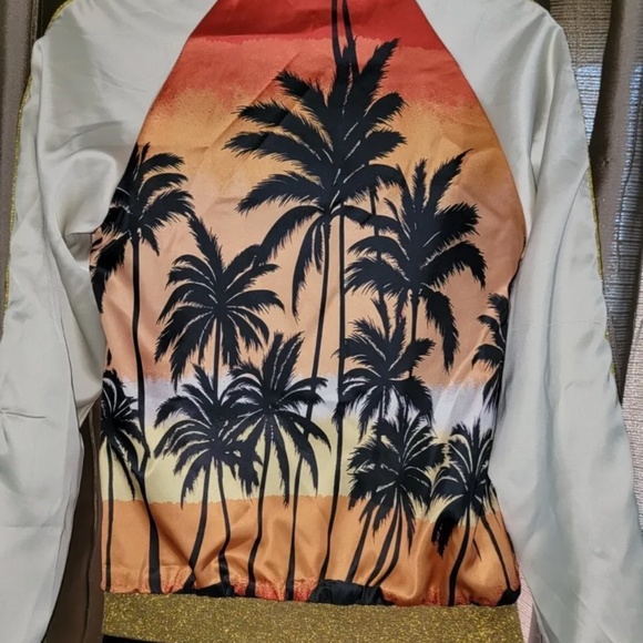 SAINT LAURENT Palm Tree Print Satin Bomber Jacket Unisex Size FR 46 - Picture 4 of 16